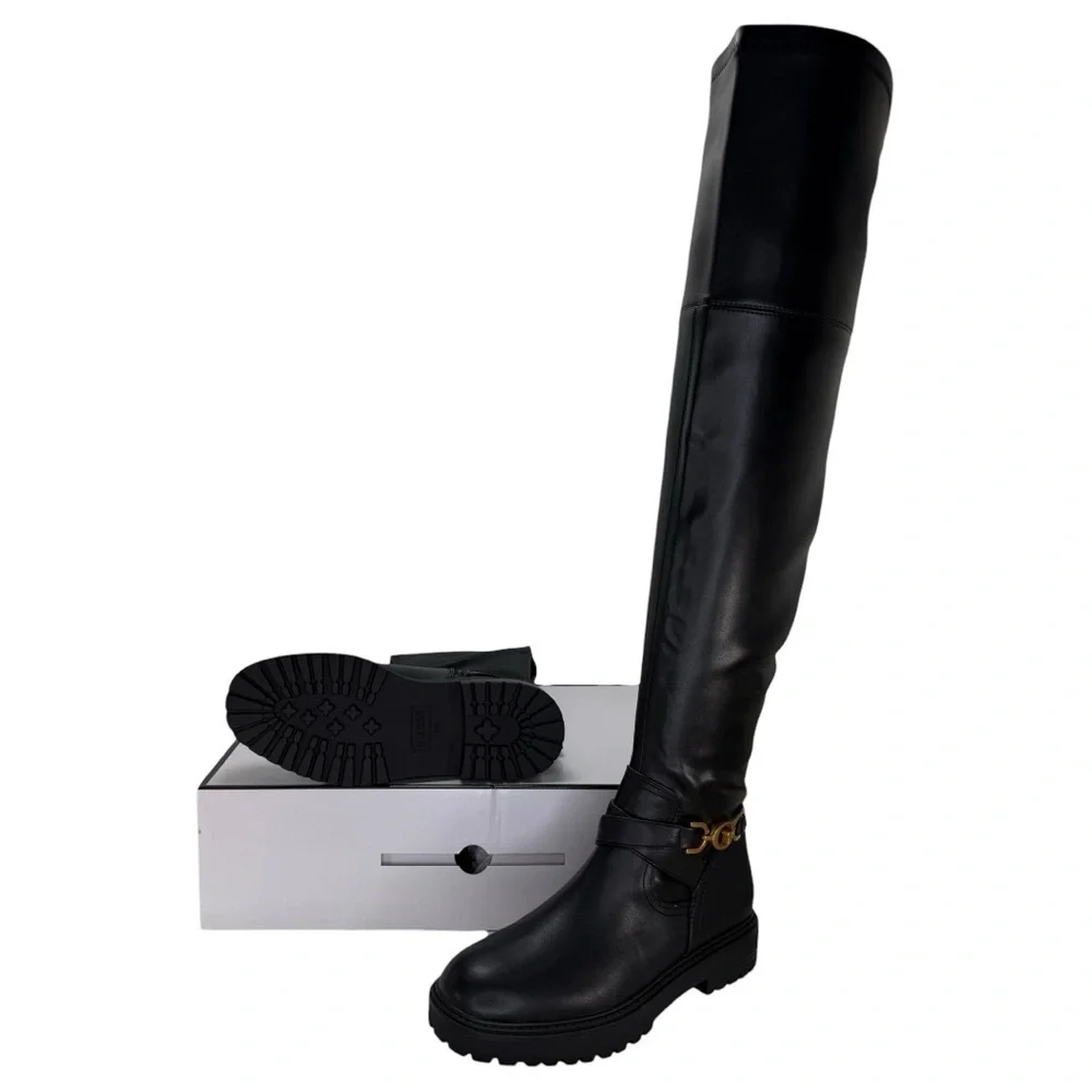 Guess Jellio Black Faux Leather OTK Womens Boots Size 5M